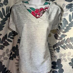 Jones New York Striped V-Neck Blouse